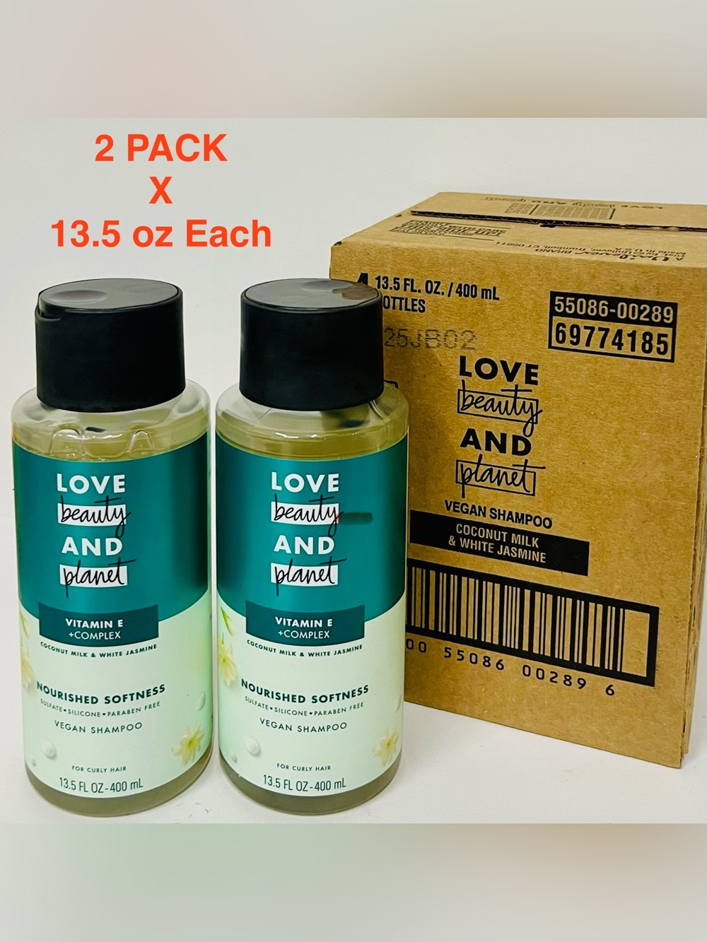 Love Beauty & Planet Vegan Shampoo Coconut Milk & White Jasmine 13.5oz X 2PACK